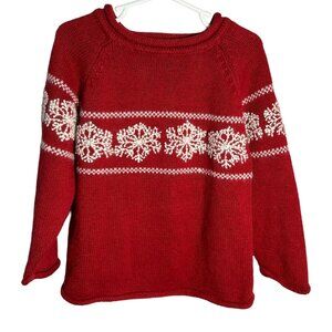 G.H Bass & Co Sweater Boys 6 XXL Red With Snowflakes Rolled Collar and Hem Knit